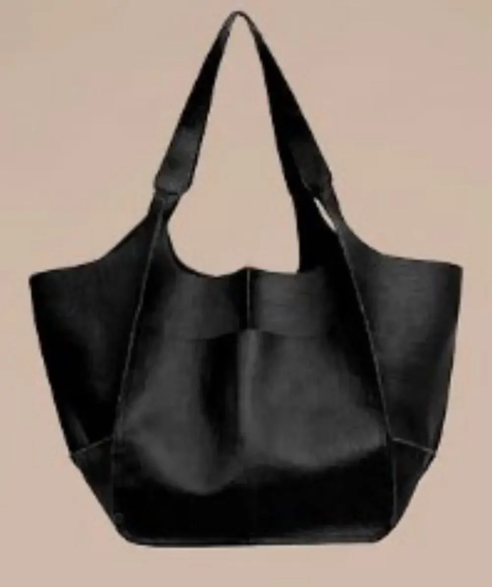 NWOT Large Black Faux Leather Shoulder Bag